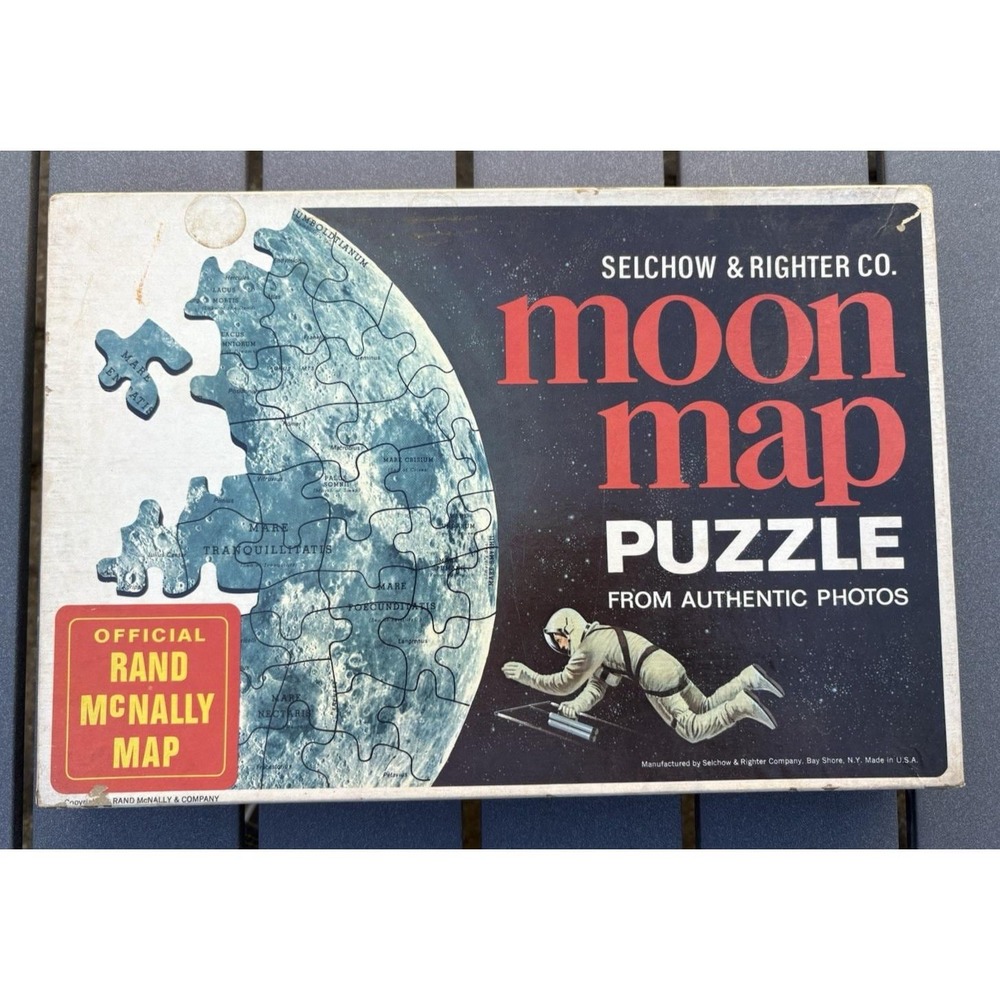 Vintage Selchow & Righter Co Moon Map jigsaw puzzle No. 518 1960's complete